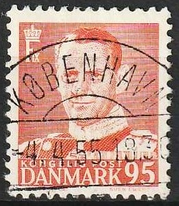 FRIMÆRKER DANMARK | 1952-53 - AFA 343 - Fr. IX 95 øre orangerød - Lux Stemplet 